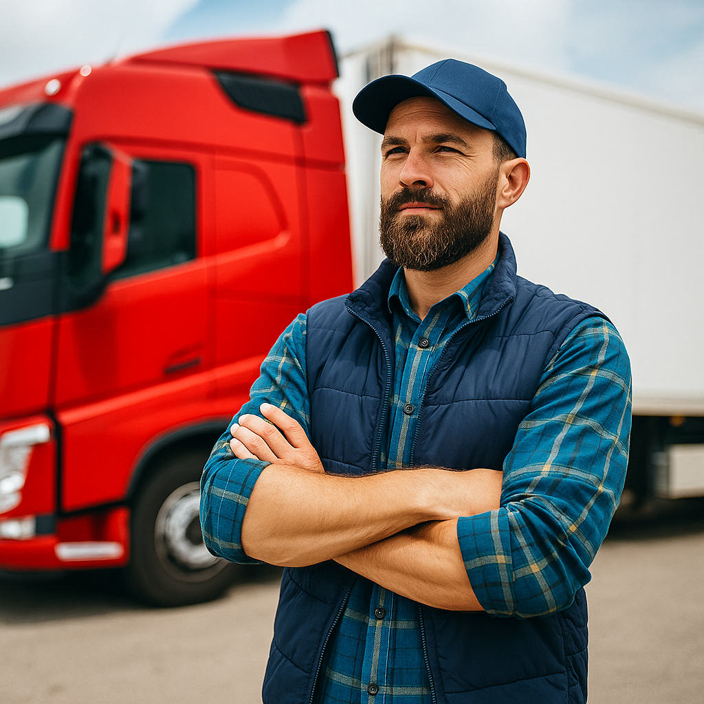 Spedition – LKW auf Autobahn bei Sonnenuntergang
